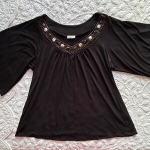Elegant Black Beaded Women's Top
